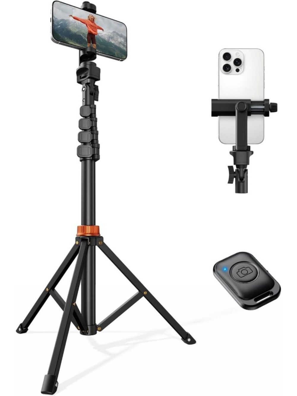66" Adjustable Phone Tripod with Remote Control & Universal Phone Stand
